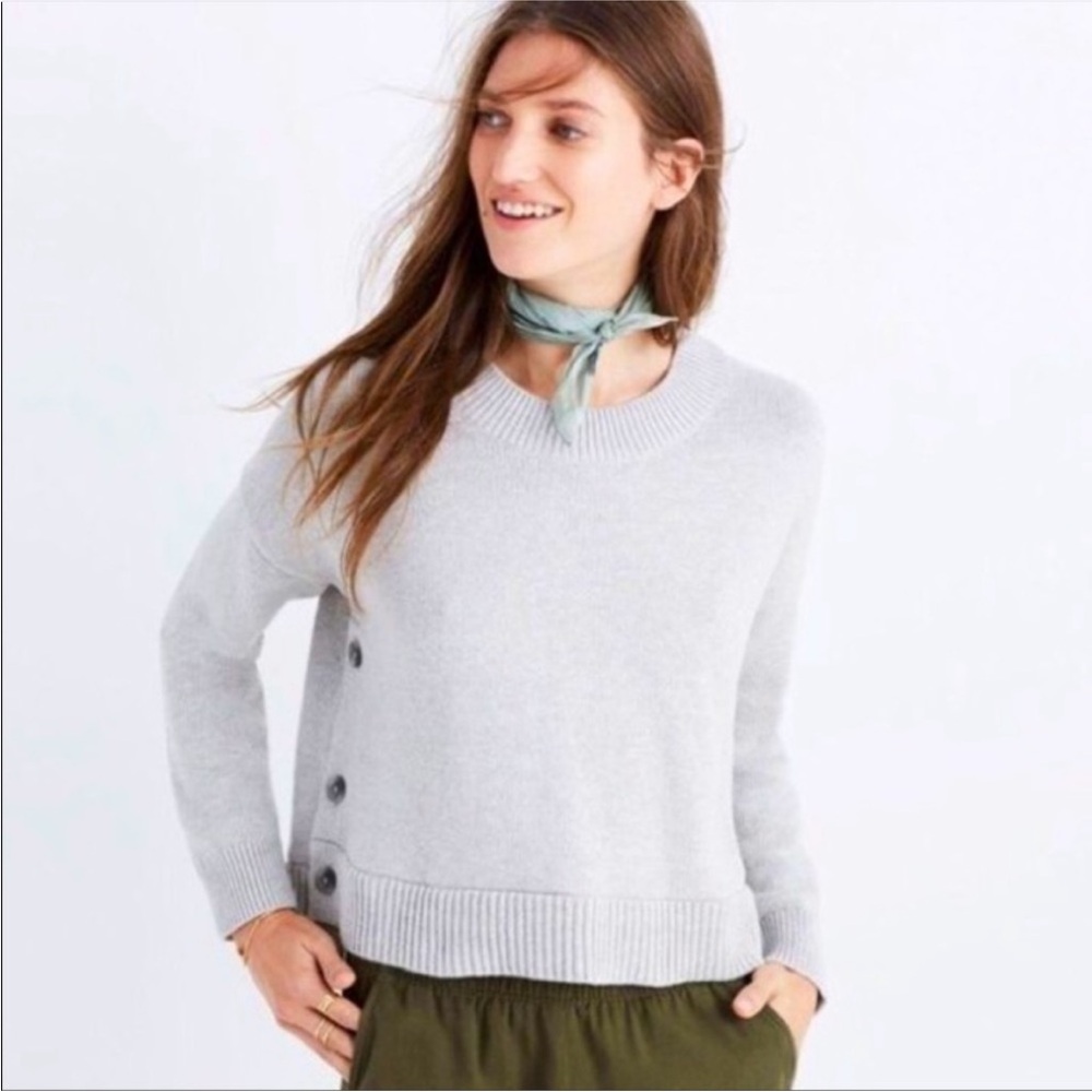 Madewell Gray "Brownstone" Side-Button Crewneck Sweater Size M - Picture 2 of 14